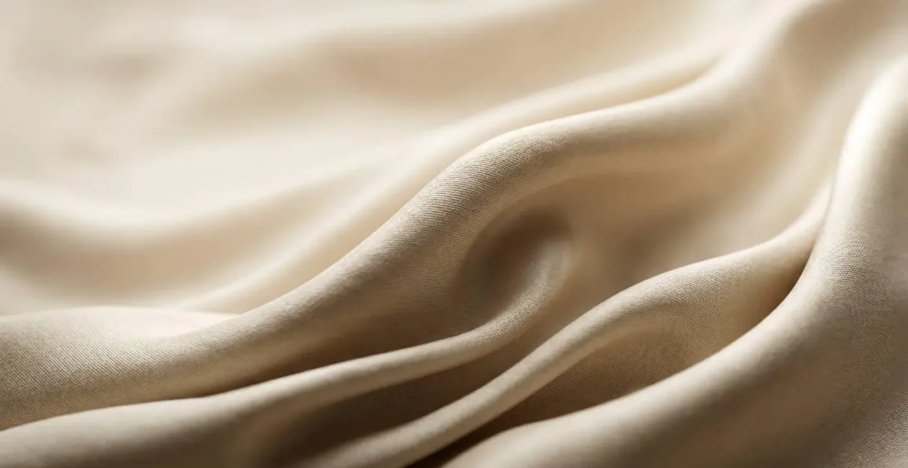 Dettaglio macro di tessuto fluido viscosa che scivola naturalmente creando pieghe morbide ed eleganti