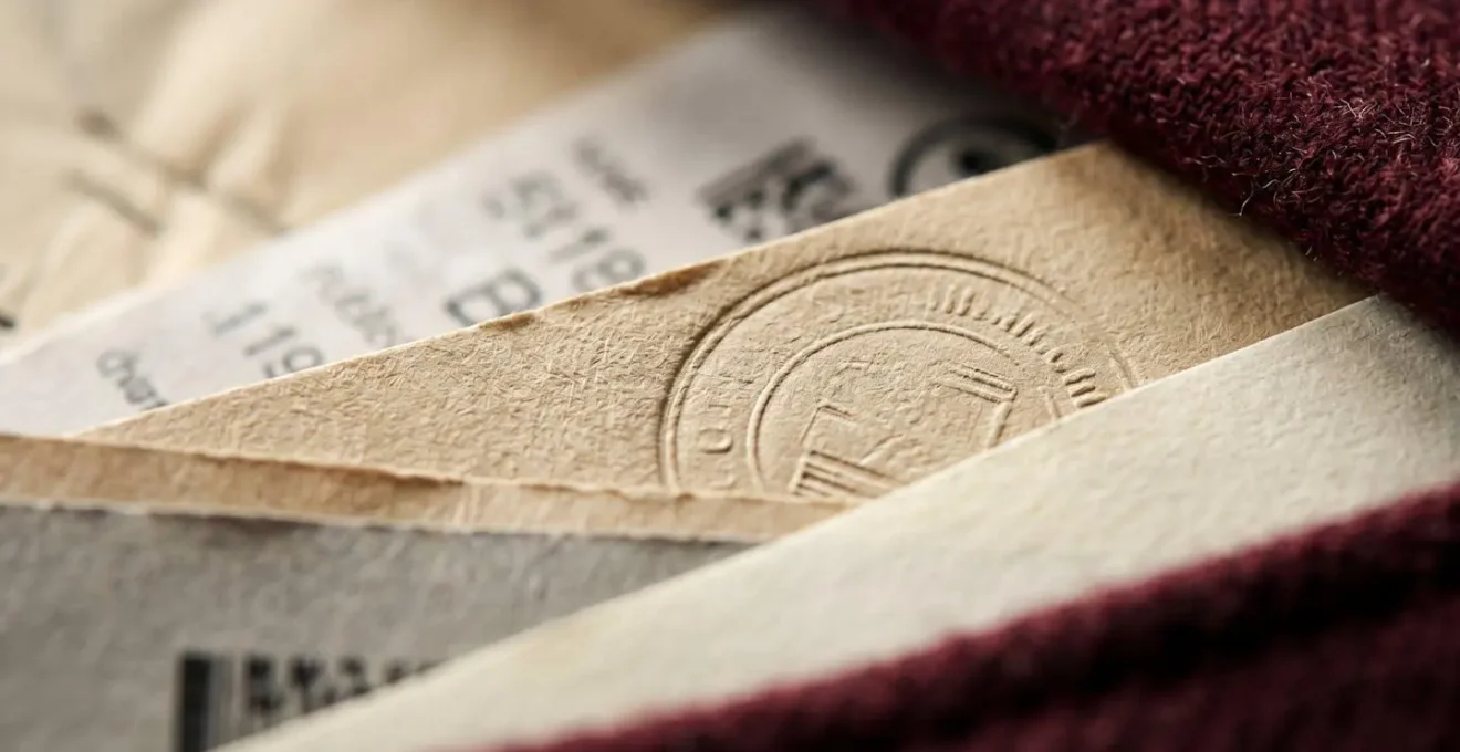 Dettaglio macro di etichette doganali e documenti di importazione per acquisti e-commerce internazionali