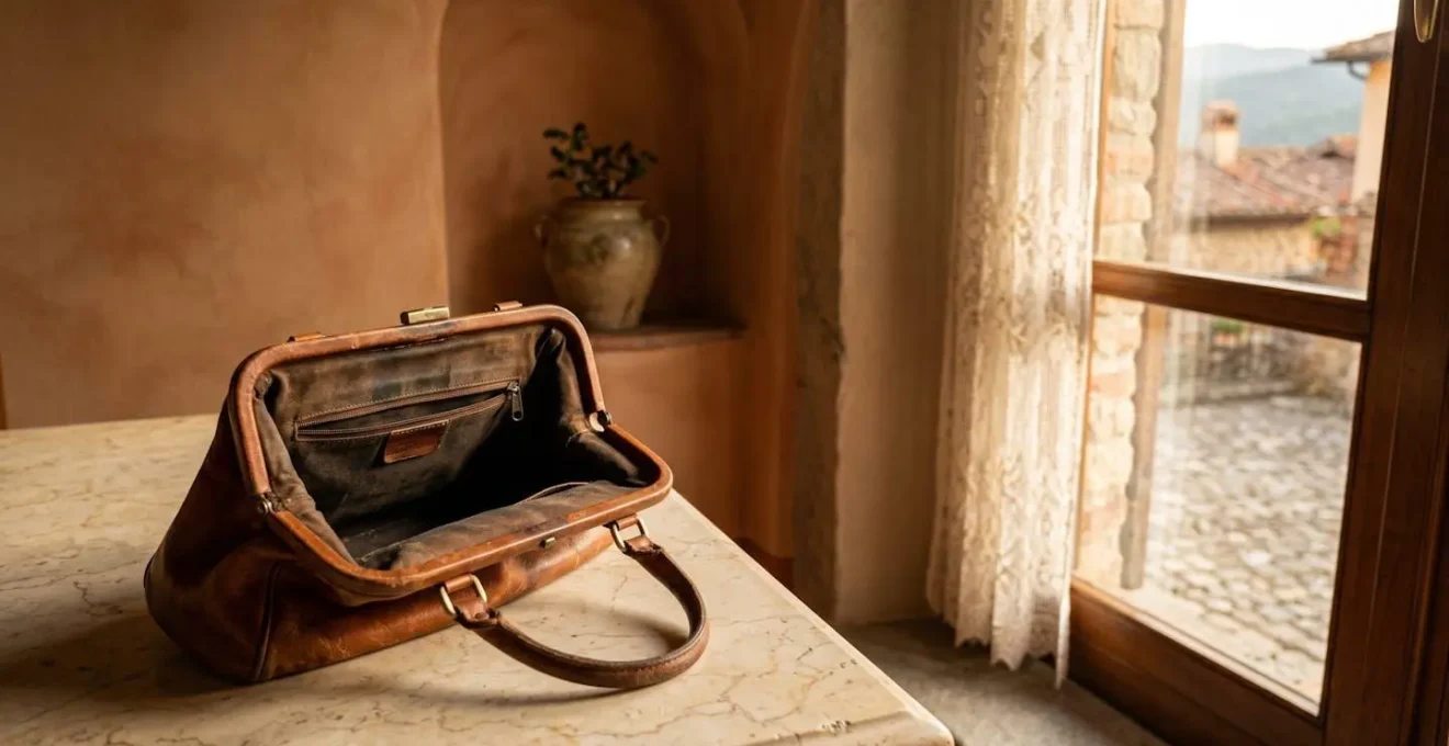 Particolare di etichetta interna di borsa vintage di lusso italiana