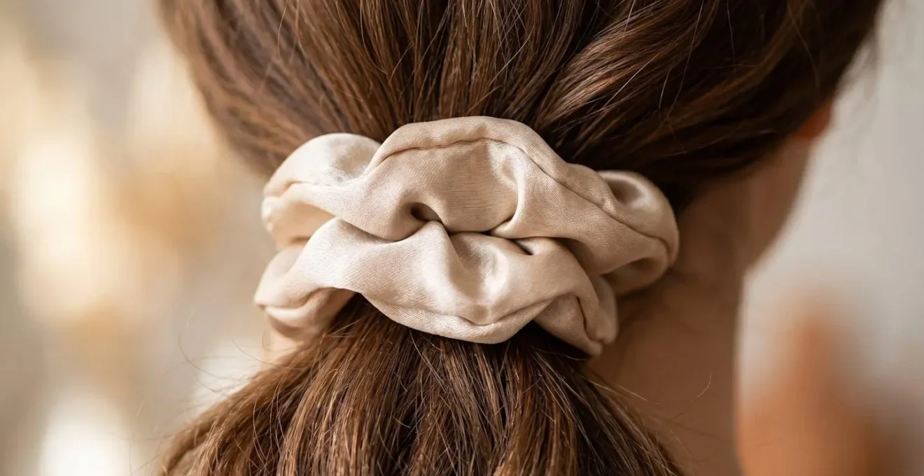 Elastico in seta scrunchie che tiene una coda morbida senza tirare i capelli, tecnica doppio giro lasco