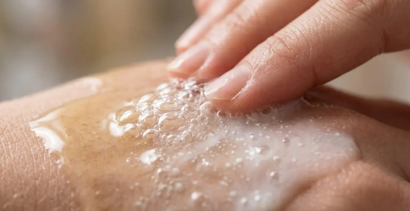 Trasformazione dell'olio detergente in emulsione lattiginosa a contatto con l'acqua durante la doppia detersione