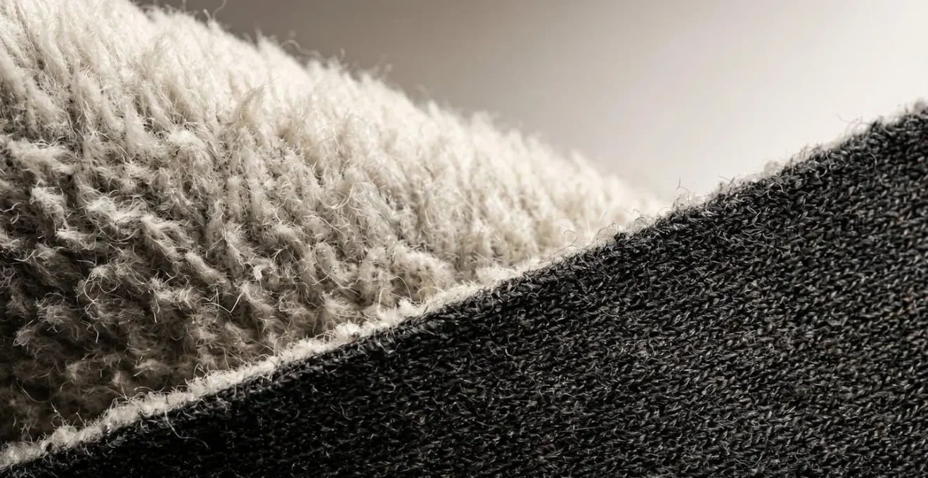 Dettaglio macro della texture interna felpata di un leggings termico per bambini che mostra la morbidezza del materiale