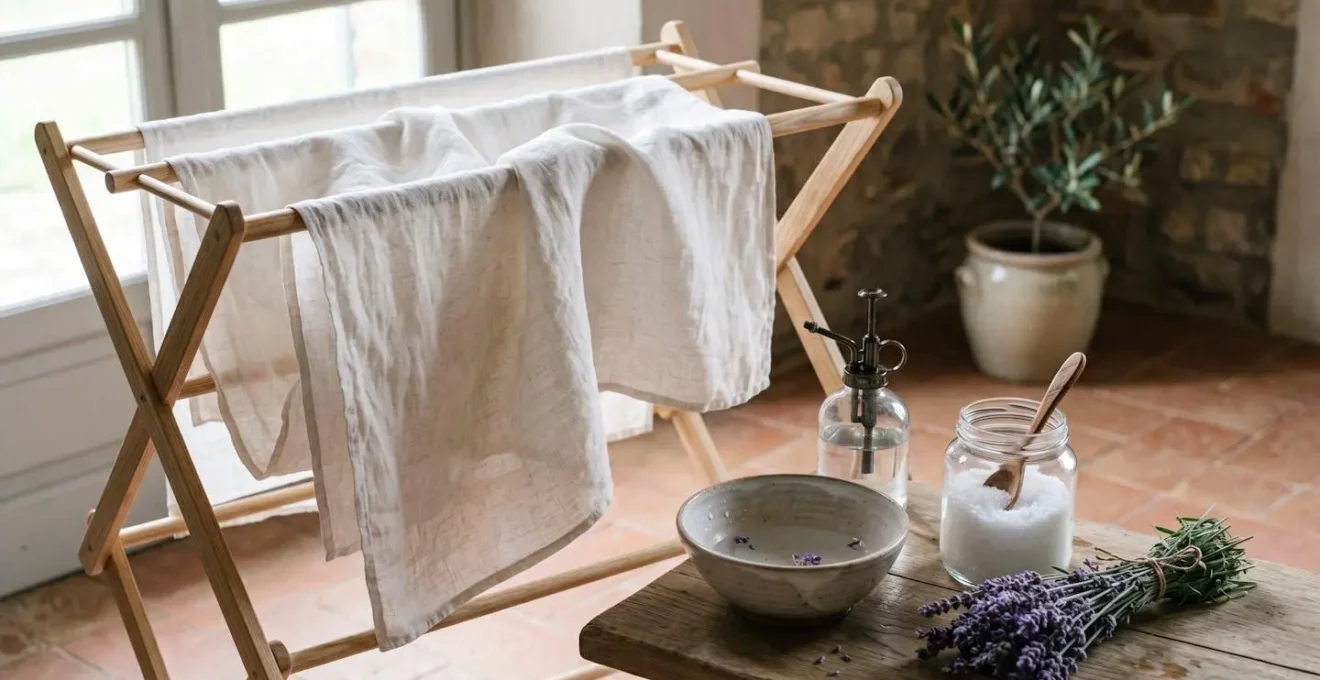 Scena minimalista di cura naturale dei tessuti con elementi eco-sostenibili